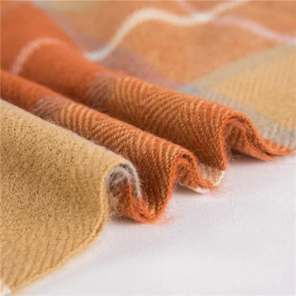 Orange Plaid Blanket Throw Acrylic Soft Reversible Dyed Fringed Bed Blanket Gift